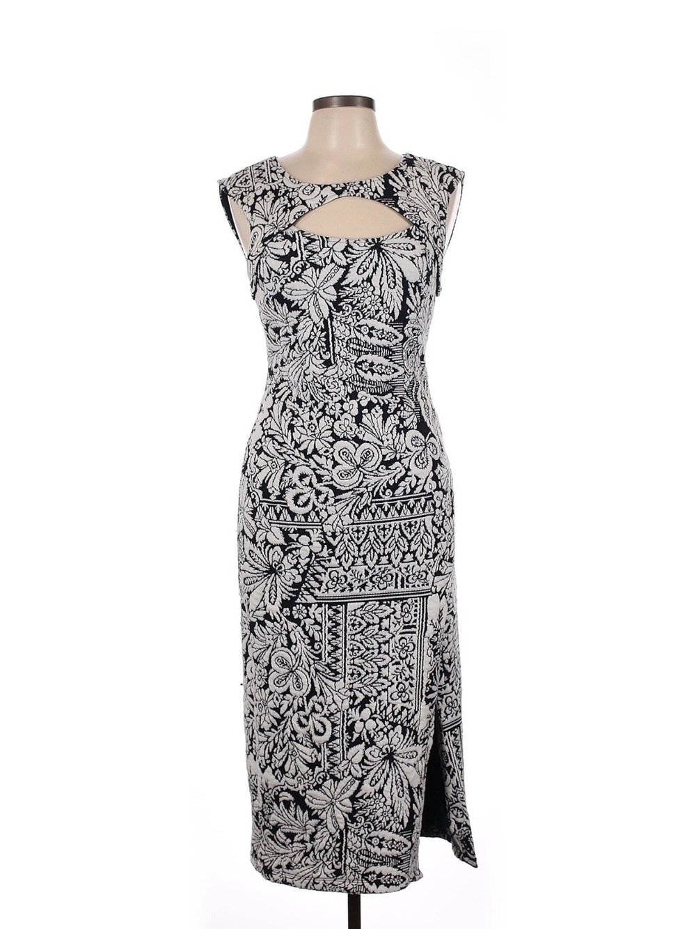 Anthropologie Black and White Floral Cutout Midi Dress